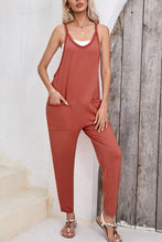 Load image into Gallery viewer, Gold Flame Side Pockets Harem Pants Sleeveless V Neck Jumpsuit