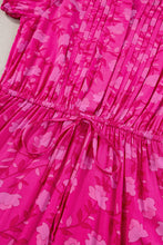Load image into Gallery viewer, Rose Red Floral Print Pleated Drawstring Flowy Midi Dress