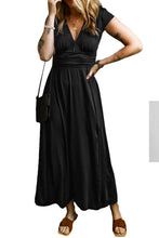 Load image into Gallery viewer, Phalaenopsis Short Sleeve Shirred High Waist V Neck Maxi Dress