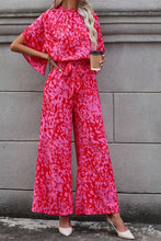 Load image into Gallery viewer, Rose Leopard Loose Sleeve Belted Wide Leg Jumpsuit