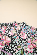 Load image into Gallery viewer, Pink Leopard Floral Ricrac Embellished Tiered Mini Dress