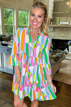 Load image into Gallery viewer, Orange Abstract Print Ruffled Sleeve V Neck Dress