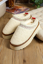 Load image into Gallery viewer, White Embroidered Sherpa Plush Thick Sole Winter Slippers