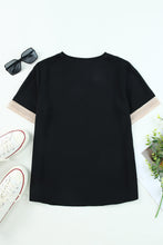 Load image into Gallery viewer, Black Lace Trim V Neck Short Sleeve Blouse