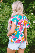 Load image into Gallery viewer, Multicolour Abstract Print Notched Neck Flutter Sleeve Blouse