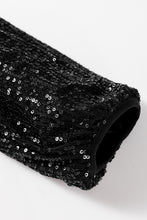 Load image into Gallery viewer, Black Sequin Zip up Round Neck Long Sleeve Jacket