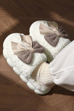 Load image into Gallery viewer, White Contrast Bowknot Applique Plush Winter Slippers