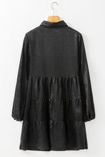 Load image into Gallery viewer, Apricot Metallic Sheen Puff Sleeve Button Up Mini Shirt Dress