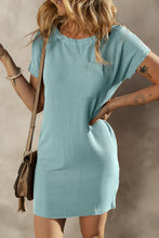 Load image into Gallery viewer, Blue Striped Ribbed Knit T-shirt Shift Dress