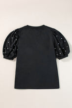 Load image into Gallery viewer, Light Pink Rhinestone Pearl Puff Half Sleeve Top
