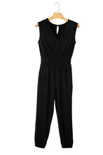 Load image into Gallery viewer, Black Shirred High Waist Sleeveless V Neck Jumpsuit