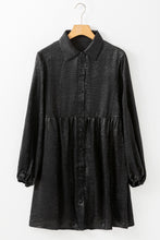 Load image into Gallery viewer, Apricot Metallic Sheen Puff Sleeve Button Up Mini Shirt Dress