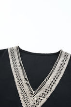 Load image into Gallery viewer, Black Lace Trim V Neck Short Sleeve Blouse