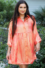Load image into Gallery viewer, Apricot Metallic Sheen Puff Sleeve Button Up Mini Shirt Dress