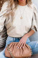 Load image into Gallery viewer, Light Pink Rhinestone Pearl Puff Half Sleeve Top