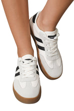 Load image into Gallery viewer, White Striped Lace-up Flat Sneakers