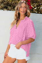 Load image into Gallery viewer, White Flower Embroidered Hollow-out Puff Sleeve Blouse