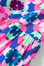 Load image into Gallery viewer, Blue Floral Print Frilly Neck Sleeveless Tiered Maxi Dress