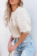 Load image into Gallery viewer, Light Pink Rhinestone Pearl Puff Half Sleeve Top