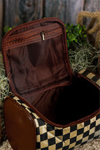 Load image into Gallery viewer, Black Checkered PU Leather Zipper Makeup Bag