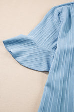 Load image into Gallery viewer, Beau Blue Ruffled Half Sleeve V Neck Textured Top