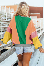 Load image into Gallery viewer, Dark Green Colorblock Patchwork Exposed Stitching Oversize Top