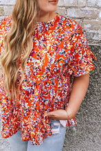 Load image into Gallery viewer, Orange Floral Printed Ruffle Sleeve Curvy Babydoll Blouse -PLUS