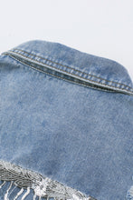 Load image into Gallery viewer, Sky Blue Sequin Embellished Fringe Distressed Denim Jacket