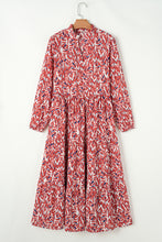 Load image into Gallery viewer, Orange Abstract Print V Neck Pleated High Waist Midi Dress