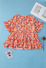 Load image into Gallery viewer, Orange Floral Printed Ruffle Sleeve Curvy Babydoll Blouse -PLUS