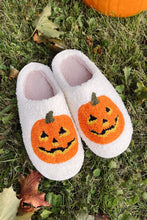 Load image into Gallery viewer, White Halloween Pumpkin Print Plush Slippers (Runs Small, Size Up)
