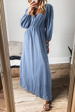 Load image into Gallery viewer, Myosotis Chambray Deep V Neck Bracelet Sleeve Maxi Dress