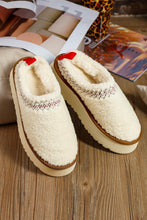 Load image into Gallery viewer, White Embroidered Sherpa Plush Thick Sole Winter Slippers