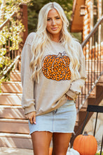 Load image into Gallery viewer, Khaki Halloween Leopard Pumpkin Graphic Corded Sweatshirt