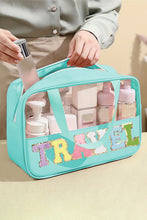 Load image into Gallery viewer, Black TRAVEL Chenille Letter Clear PVC Makeup Bag
