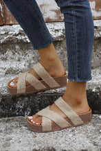 Load image into Gallery viewer, Beige Woven Cross Criss Hollowed Slip-On Slippers