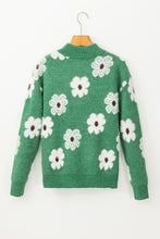 Load image into Gallery viewer, Khaki Floral Pattern Half Zip Drop Shoulder Sweater