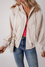 Load image into Gallery viewer, Real Teal Corduroy Drawstring Hooded Pocket Zip Up Jacket