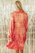 Load image into Gallery viewer, Apricot Metallic Sheen Puff Sleeve Button Up Mini Shirt Dress