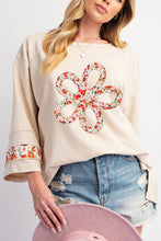 Load image into Gallery viewer, Beige Flower Patch Graphic Exposed Seam Wide Sleeve Top