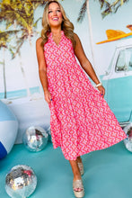 Load image into Gallery viewer, Blue Floral Print Frilly Neck Sleeveless Tiered Maxi Dress