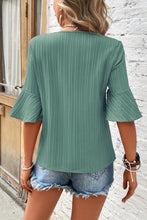 Load image into Gallery viewer, Beau Blue Ruffled Half Sleeve V Neck Textured Top