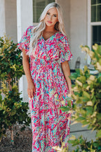 Load image into Gallery viewer, Rose Wrap V Neck Floral Maxi Dress
