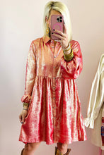Load image into Gallery viewer, Apricot Metallic Sheen Puff Sleeve Button Up Mini Shirt Dress