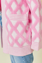 Load image into Gallery viewer, Pink Rhombus Pattern Knit Open Front Pocketed Cardigans