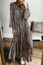 Load image into Gallery viewer, Apricot Leopard Print Tiered Wide Sleeve Maxi Dress