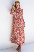 Load image into Gallery viewer, Orange Abstract Print V Neck Pleated High Waist Midi Dress