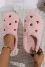 Load image into Gallery viewer, Pink Heart Shape Embroidered Slip On Plush Slippers