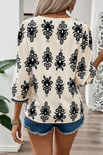 Load image into Gallery viewer, Beige Vintage Geometric Printed 3/4 Sleeve V Neck Blouse