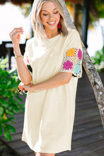 Load image into Gallery viewer, White Floral Crochet Splicing Sleeve T Shirt Dress